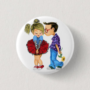 Cute Romantic Couple - Love - Valentine's Day Kiss 3 Cm Round Badge