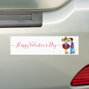 Cute Romantic Couple - Love - Valentine's Day Kiss Bumper Sticker
