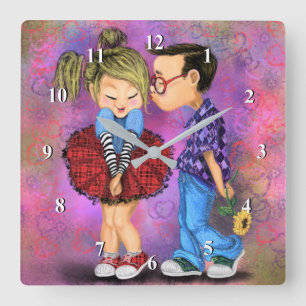 Cute Romantic Couple - Love - Valentine's Day Kiss Square Wall Clock