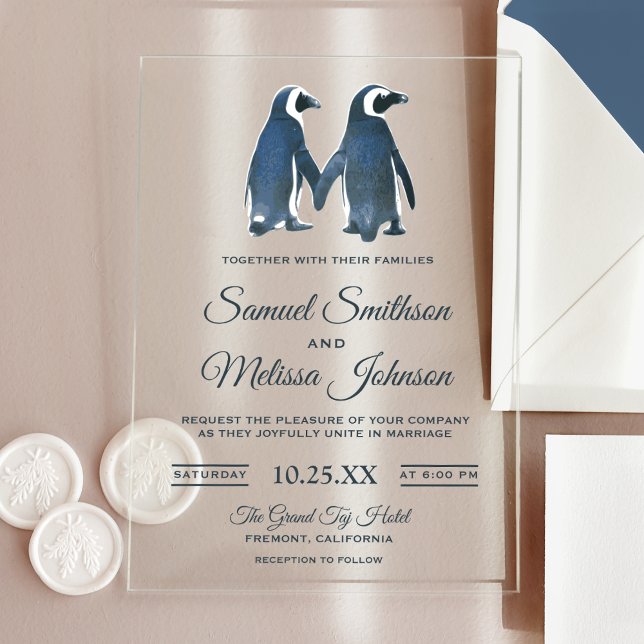 Cute Romantic Couple Penguin Wedding Invitation (Creator Uploaded)