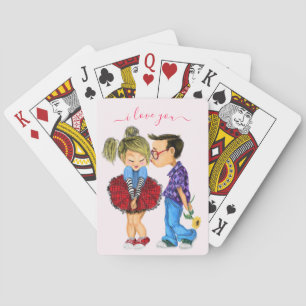 Cute Romantic Couple Playing Cards