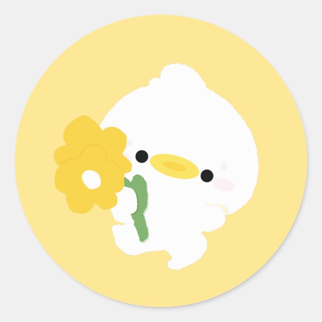 Cute Romantic Duck Classic Round Sticker (Front)