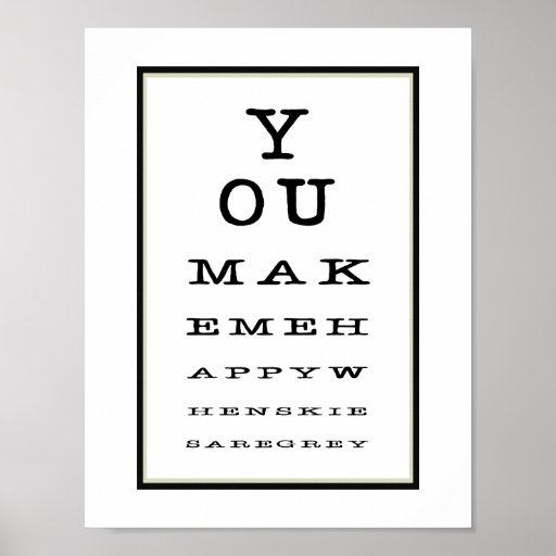 cute romantic eye test chart black white poster zazzle