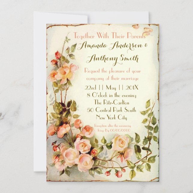 Cute romantic floral wedding invitation (Front)