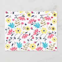 Cute romantic flowers hearts watercolour paint