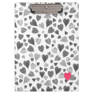 Cute romantic grey pink hand drawn hearts clipboard