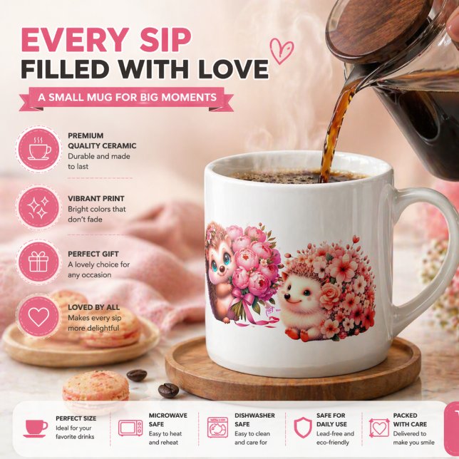 Cute Romantic Hedgehog Espresso Cup – Floral Coupl (Creator Uploaded)