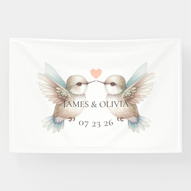Cute Romantic Hummingbird Wedding Banner (Horizontal)