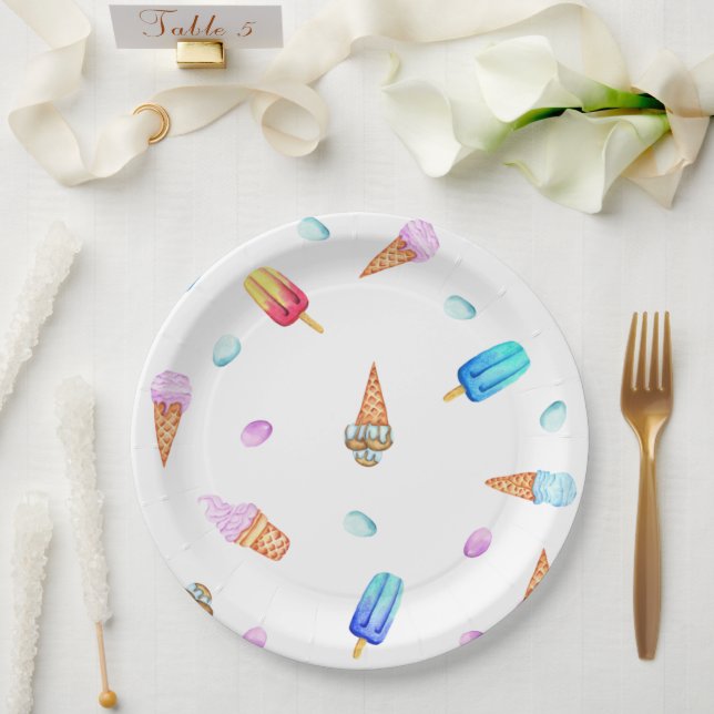 Cute Romantic  Ice Cream and popsicle Birthday Paper Plate (Wedding)