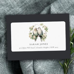 Cute Romantic Love Birds Botanical Wreath Address