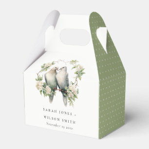 Cute Romantic Love Birds Botanical Wreath Wedding Favour Box