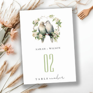 Cute Romantic Love Birds Botanical Wreath Wedding Table Number