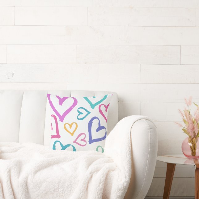 Cute Romantic Pastel Hearts Cushion (Couch)