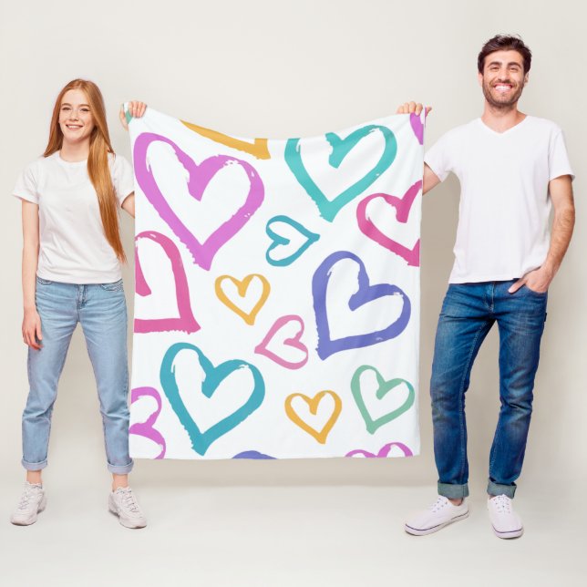 Cute Romantic Pastel Hearts Fleece Blanket (In Situ)