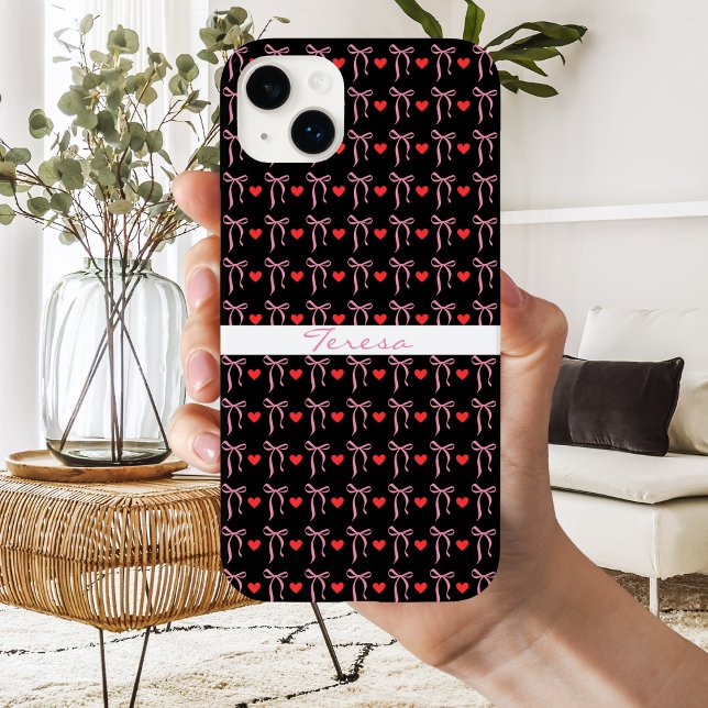 Cute Romantic Pink Bows & Red Hearts, Personalised Case-Mate iPhone Case (Creator Uploaded)