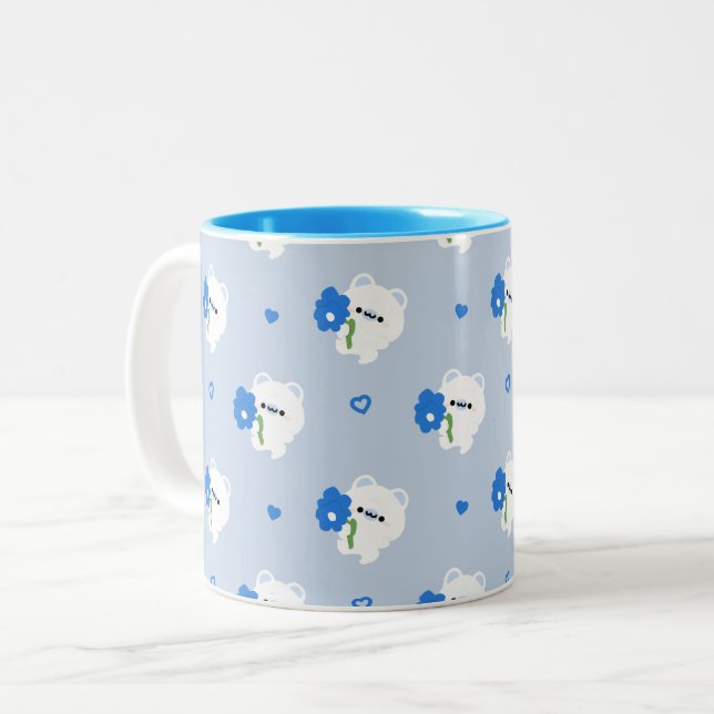 Cute Romantic Polar Bear Two-Tone Coffee Mug (Front Left)