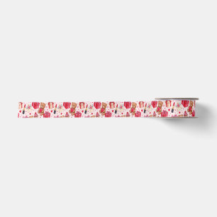 Cute Romantic Red & Pink Watercolor Love Pattern Satin Ribbon