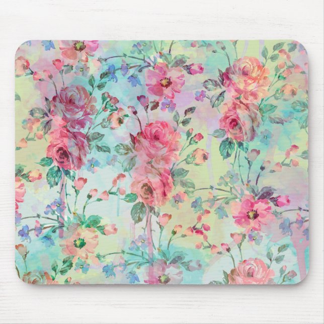 Cute romantic roses floral paint watercolors mouse pad (Front)