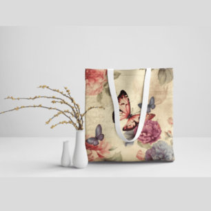 Cute romantic rustic background Flowers Butterfly Tote Bag