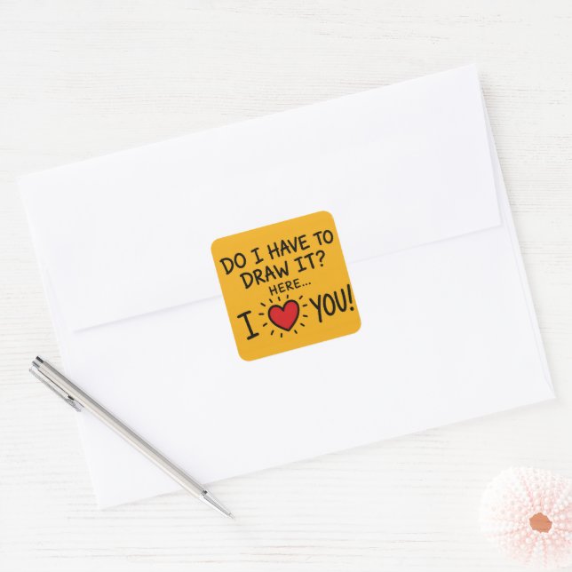 Cute Romantic Typography Art Square Sticker (Envelope)