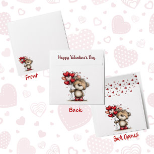 Cute Romantic Valentine Greeting with Teddy Bear Envelope