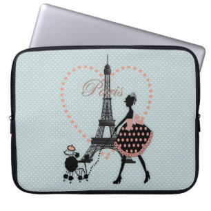 Cute romantic vintage girl  walking French poodle Laptop Sleeve
