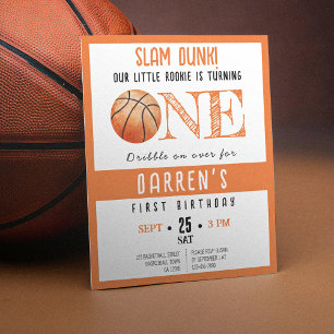 Cute Rookie Basketball Budget 1st Birthday Invite