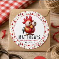 Cute Rooster Caricatures 3rd Birthday Party
