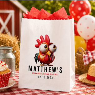 Cute Rooster Caricatures 3rd Birthday Party Favour Bag