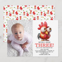 Cute Rooster Caricatures 3rd Birthday Party