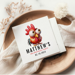 Cute Rooster Caricatures 3rd Birthday Party Napkin