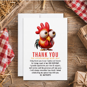 Cute Rooster Caricatures 3rd Birthday Party Thank You Card
