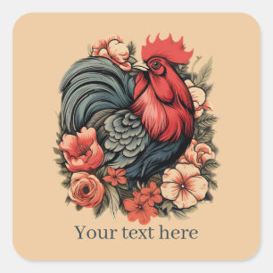 cute rooster lovers add message square sticker