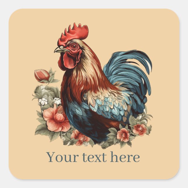 cute rooster lovers add message square sticker (Front)