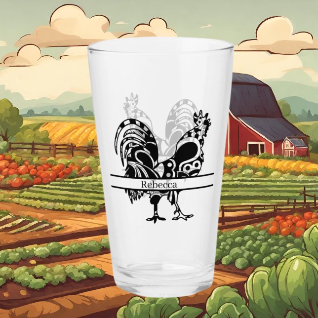 cute rooster lovers add name Glass (Creator Uploaded)
