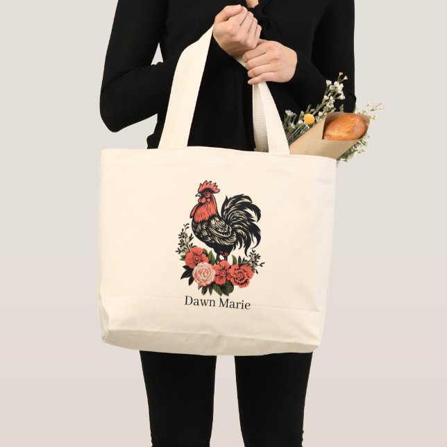 Cute rooster lovers add name  large tote bag (Front (Product))