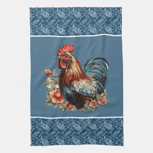 Cute rooster lovers Country kitchen Tea Towel (Vertical)