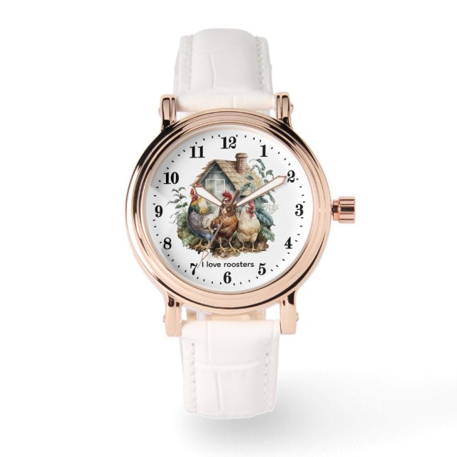 Cute rooster lovers customizable watch (Front)