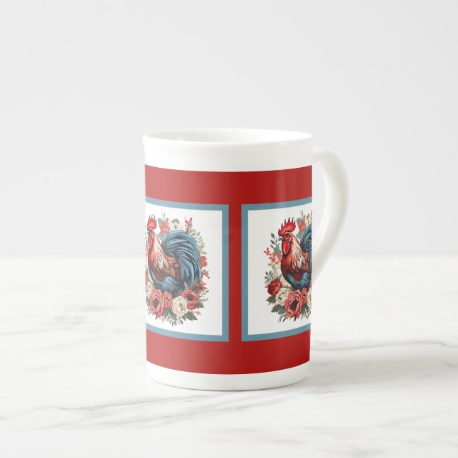 cute rooster lovers kitchen  bone china mug (Front Right)