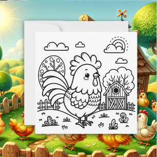 Cute Rooster on a Farm Colour Me Notecard