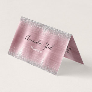 Cute rose blush silver faux glitter business card