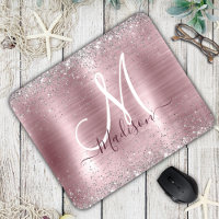 Cute rose blush silver faux glitter monogram