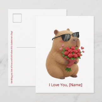 Cute Rose Capybara I Love You Custom Name Postcard