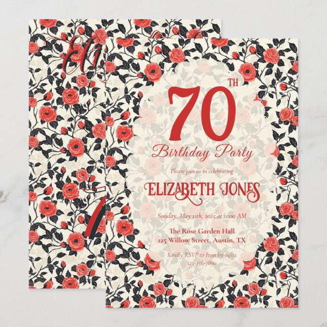 Cute Rose Flower First Birthday Invitation (Front/Back)