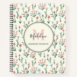 Cute Rose Flower Ivory Pink Monogram Notebook