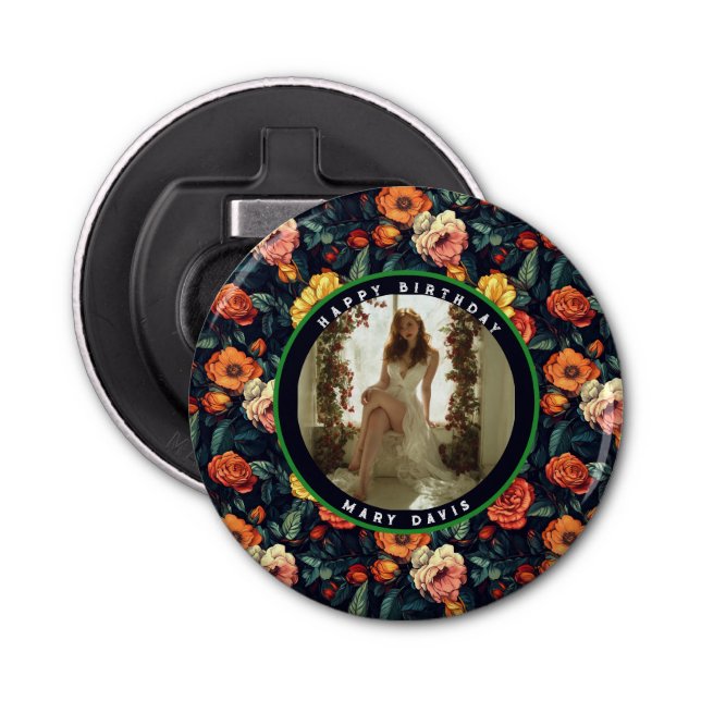 Cute Rose Flower Spring Birthday Bottle Opener (Front)