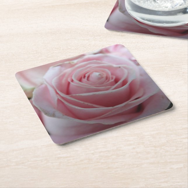 Cute Rose Flower Square Paper Coaster (Angled)