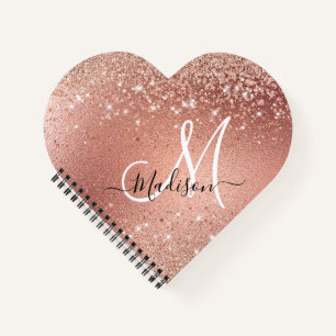 Cute rose gold faux glitter monogram notebook