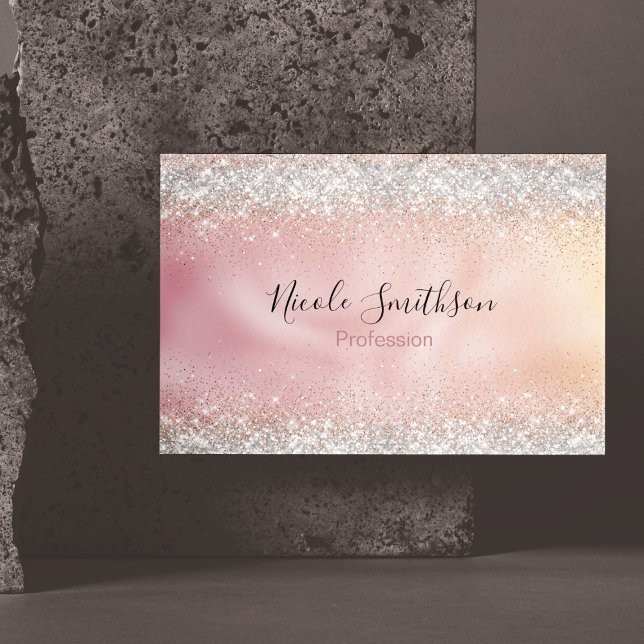 Cute rose gold faux silver glitter monogram 	Magnetic business card (Creator Uploaded)
