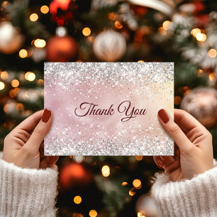 Cute rose gold faux silver glitter thank you card